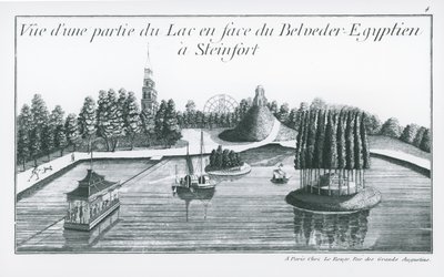 Utsikt over en del av innsjøen foran den egyptiske Belvedere ved Steinfort, fra 