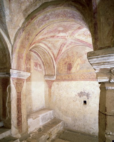 Utsikt over de karolingiske freskene i den indre krypten, ca. 858 (se også 94652, 94653 og 94654) av French School