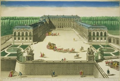 Utsikt over Chateau of St. Cloud, gravert av Antoine Aveline (1691-1743) av French School