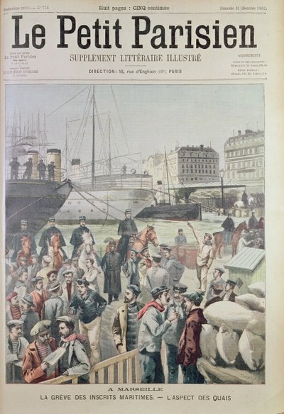 Utsikt over havnene i Marseille under den maritime streiken, fra forsiden av Le Petit Parisien, 21. desember 1902 av French School
