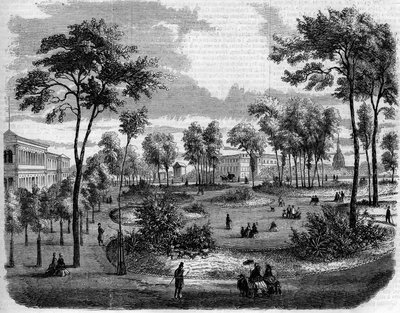 View of the English gardens of the Champs Elysees (Champs-Elysees) in Paris av French School