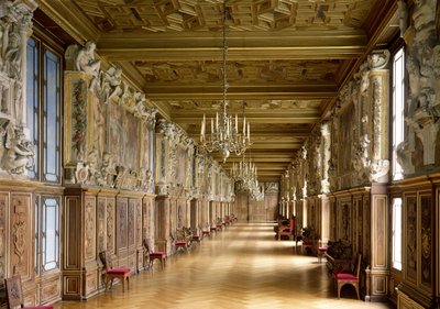 Utsikt over Galerie Francois I, 1528-40 av French School