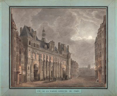 Utsikt over Maison Commune of Paris, mellom 1790-95 (wc på papir) av French School