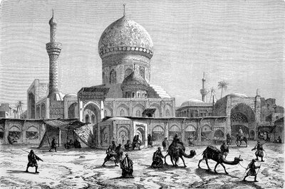Utsikt over markedsplassen og Ahmet-Kiaia-moskeen, Bagdad (gravering) av French School
