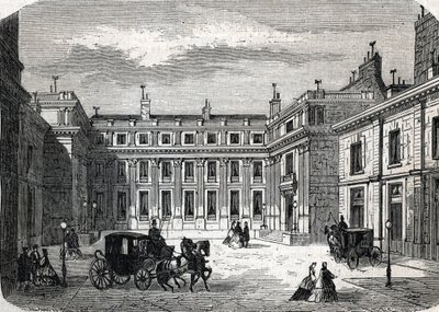 Utsikt over departementet for offentlig utdanning, Hotel de Rochechouart rue de Grenelle, i Paris - (gravering) 1864 av French School