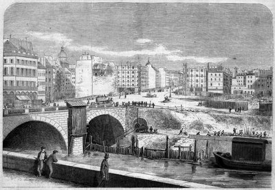 View of the Saint Michel Bridge (Saint-Michel), built in 1857, and Place Saint Michel (Saint-Michel) in Paris av French School
