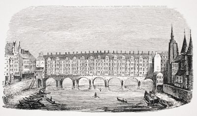 Utsikt over den gamle Pont-au-Change, fra en gravering av 