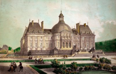 Utsikt over slottet Vaux le Vicomte (Vaux-le-Vicomte) i Maincy (Seine-et-Marne), bygget rundt 1658. Utskrifter fra privatsamlingen fra 1800-tallet av French School