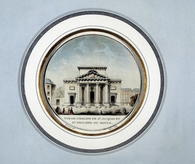 Utsikt over kirken Saint Jacques og Saint Philippe du Roule - litografi av French School