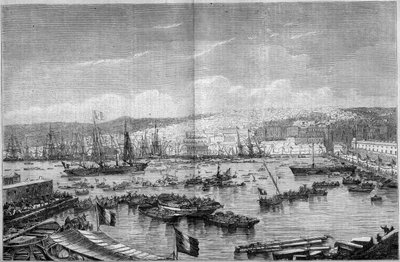 View of the city and port of Algiers (Algeria), during the Arrival of Napoleon III and the Impress Eugenie de Montijo, September 17 av French School