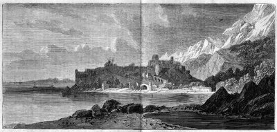 Utsikt over byen Monaco i 1860. Gravering i "" The Illustrous World"" nr. 157 av 14. april 1860. av French School