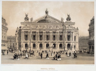Utsikt over fasaden til Opera Garnier i Paris med utsikt over Boulevard des Capucines. Fra 1800-tallets akvarell Paris, Musee Carnavalet av French School