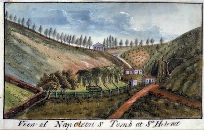 Utsikt over øya Saint Helene med graven til keiser Napoleon I (1769-1821) Akvarell rundt 1821. Ile d