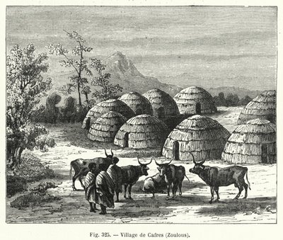 Village of Cafres, Zulus (gravering) av French School