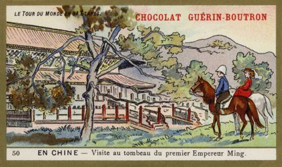 Besøk til graven til den første Ming-keiseren, Kina (chromolitho) av French School