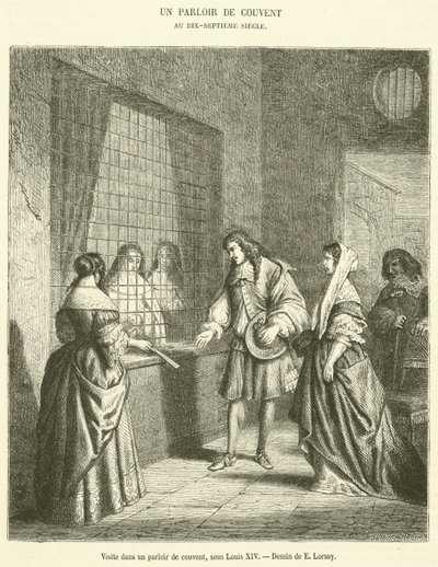 Besøk i en klosterstue under Louis XIV (gravering) av French School