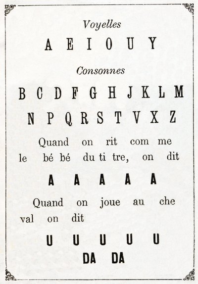 Vokaler og Cononne i "" Alphabet des petits savants", slutten av 1800-tallet (kromolitografi) av French School