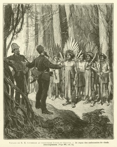 Reisen til MH Coudreau til det indiske territoriet Guyana (gravering) av French School