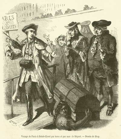 Reise fra Paris til Saint-Cloud til lands og til sjøs, Le Depart (gravering) av French School