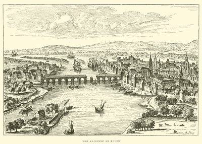 Gammel utsikt over Rouen (gravering) av French School
