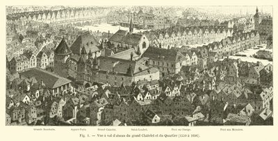 Fugleperspektiv av Grand Chatelet og Quartier, 1550 til 1696 av French School