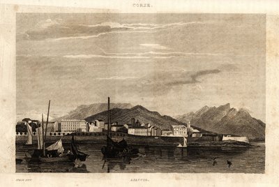 Utsikt over Ajaccio, Korsika, gravering fra 1836. av French School