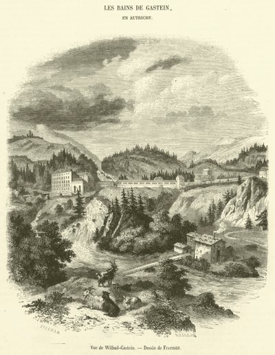 Utsikt over Wilbad-Gastein (gravering) av French School