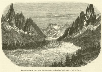 Utsikt over Mer de Glace tatt fra Montanvert (gravering) av French School