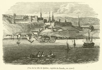 Utsikt over byen Quebec, hovedstaden i Canada, i 1720 (gravering) av French School