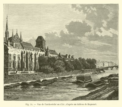 Utsikt over erkebispedømmet i 1751; etter et maleri av Raguenet av French School