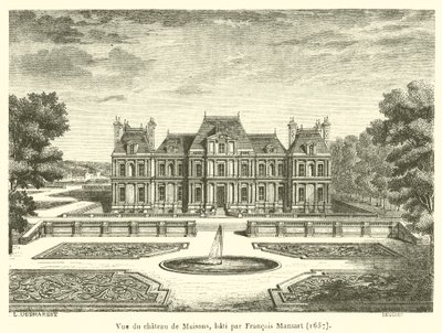 Utsikt over Chateau de Maisons, bygget av Francois Mansart av French School