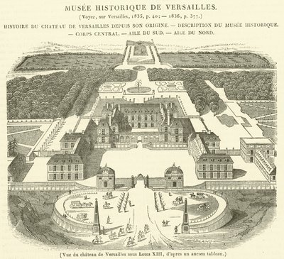 Utsikt over slottet i Versailles under Louis XIII (gravering) av French School