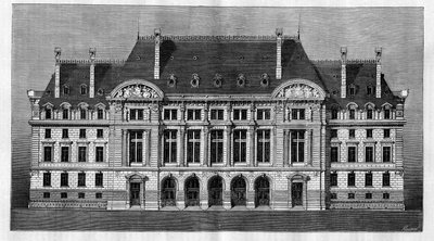 Utvendig visning av de nye bygningene til Sorbonne i Paris (hovedfasade) av Henri-Paul (Henri Paul) Nenot (1853-1934) av French School