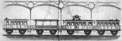 Vogne okkupert av keiser Napoleon III (1808-1873) under reisen fra Paris til Cherbourg i 1858. Gravering i “” Le Monde Illustré”” nr. 70 av 14. august 1858. av French School