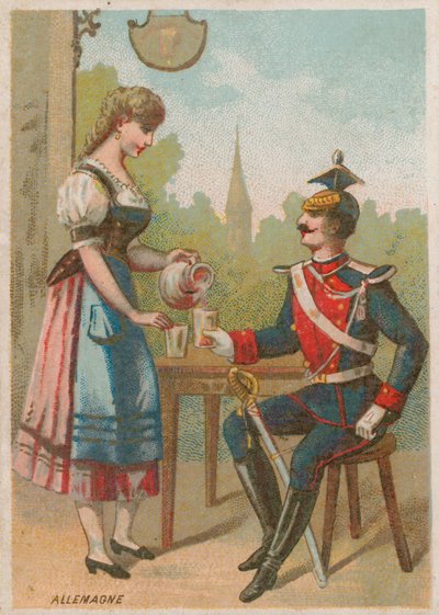 Servitrisen skjenker en drink for en soldat, Tyskland av French School