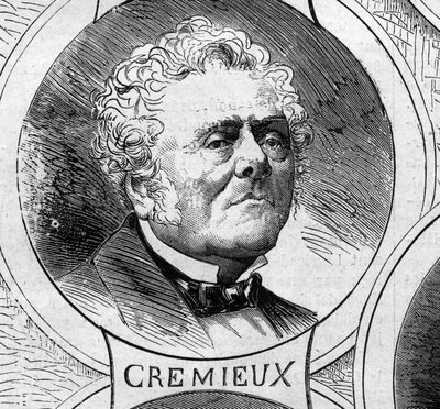 Krigen i 1870 - regjeringen for det nasjonale forsvaret: portrett av Adolphe Cremieux (1796-1880), medlem av den provisoriske regjeringen i 1870. Gravering i "" Le Monde Illustré"" nr. 706 av 22. oktober av French School