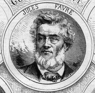 Krigen i 1870 - regjeringen for det nasjonale forsvaret: portrett av Jules Favre (1809-1880), medlem av den provisoriske regjeringen i 1870. Gravering i "" Le Monde Illustré"" nr. 706 av 22. oktober av French School