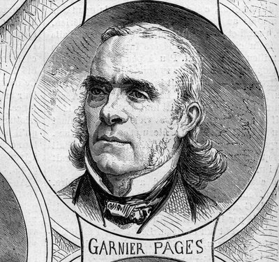 Krigen i 1870 - regjeringen for det nasjonale forsvaret: portrett av Louis Antoine Garnier Pages (Garnier-Pages) (1803-1878), medlem av den provisoriske regjeringen i 1870. Gravering i "" Le Monde Illustré"" nr. 706 av 22. oktober av French School