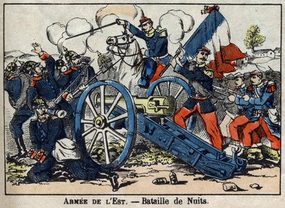 Krigen i 1870 mellom Frankrike og Preussen: Slaget ved Nights-Saint-George i gullkysten mellom tyskerne og den østlige Armee i 1870. Epinale bilder av French School