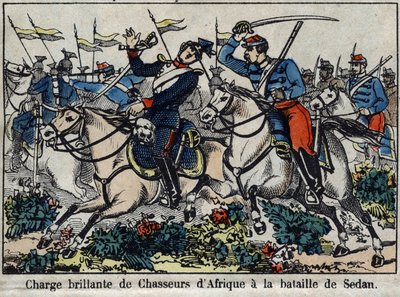 Krigen i 1870 mellom Frankrike og Preussen: Anklagen mot afrikanske jegere i slaget ved Sedan i 1870. Bilde av Epinal. av French School