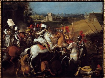 Religionskrig: "" Kong Henrik IV (1533-1610) i slaget ved Arques 21. september av French School