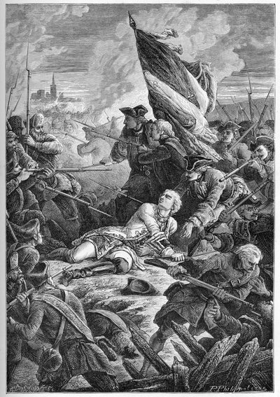 War of the Polish Succession (1733-1738) - The death of Louis Robert Hippolyte de Brehan, Count of Plelo (1699-1734) before Dantzig, May 27 av French School
