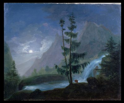 Foss nær Pont dEspagne ved måneskinn, ca. 1833 av French School
