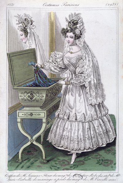Brudekjole, motetallerken fra Costumes Parisiens, 1831 av French School