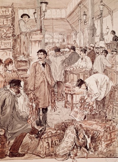 Villviltauksjon på Les Halles, illustrasjon, Paris, Frankrike av French School