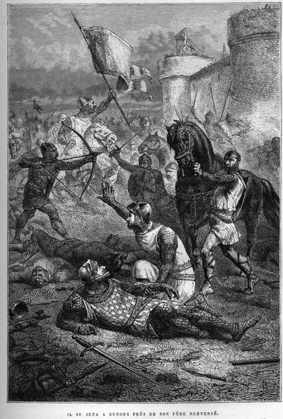 William I blir såret av sønnen Robert mens han kjempet i Frankrike, 1076 - Oppstanden til Robert Courteheuse av French School