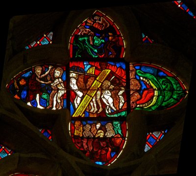 Window Ew som skildrer Harrowing of HellMouth of Hell av French School