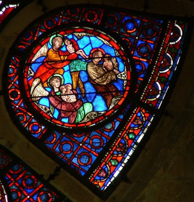 Window Ww som viser en scene fra den siste dommen: sjeler reiser seg og blir tatt til himmelen av French School