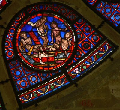 Window Ww som viser en scene fra den siste dommen: sjeler reiser seg ved lyden av trompeten av French School