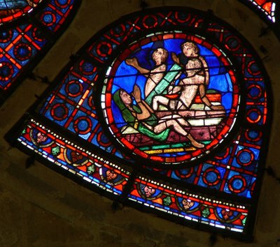 Window Ww som viser en scene fra den siste dommen: sjeler reiser seg ved lyden av trompeten av French School